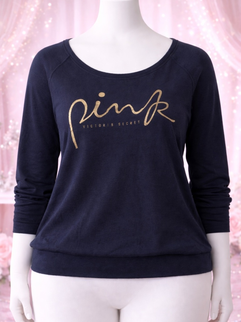 Victoria’s Secret PINK Navy Blue Pullover Sweater Small Oversized Vintage